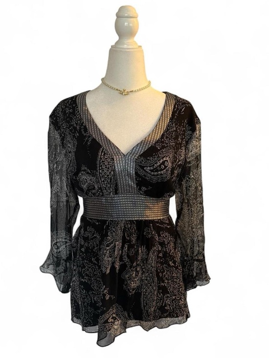 Carole Little Tops - Carol Little Silk Fairy Paisley V-Neck Frilly Blouse